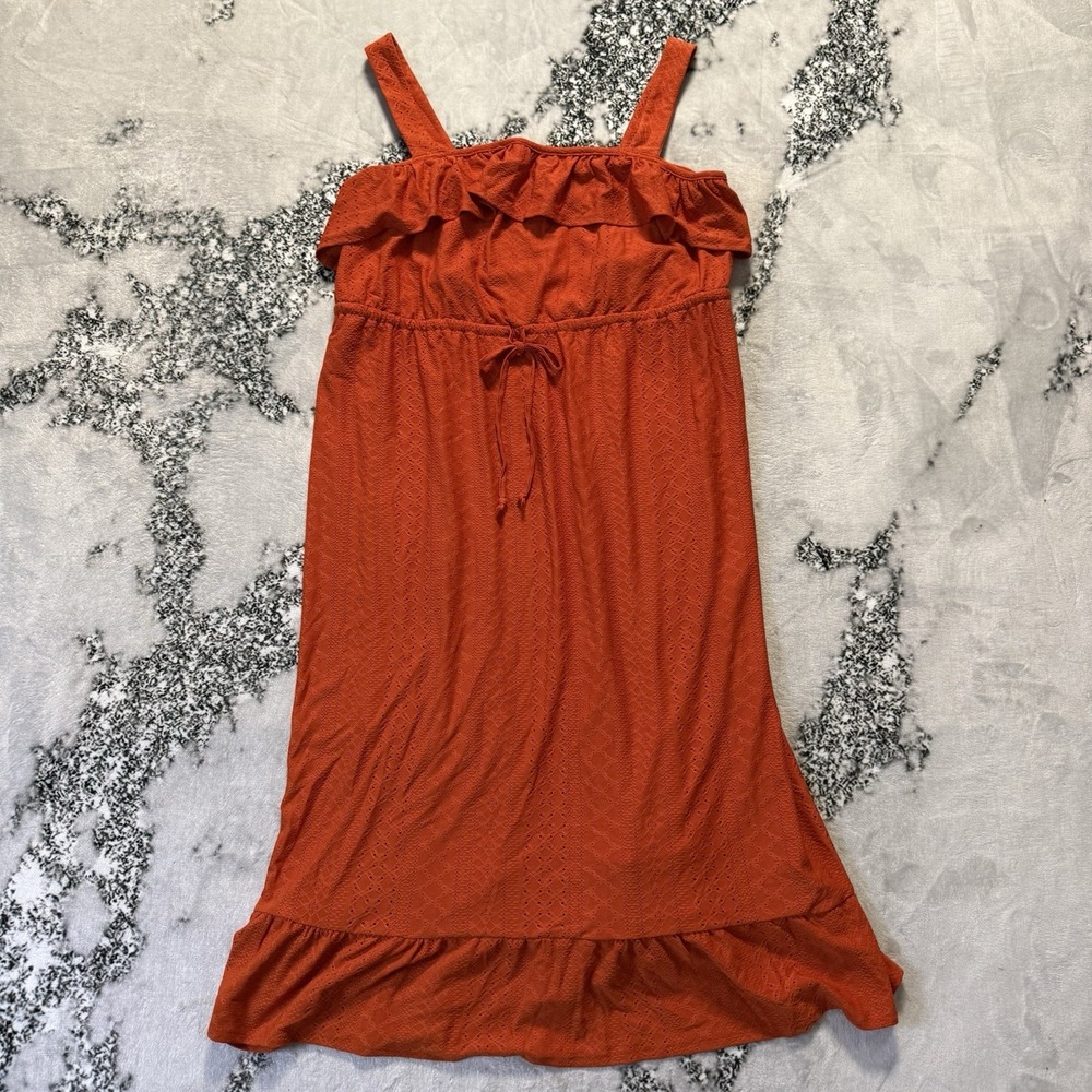 Adyson Parker Womens Size 2X Orange Ruffle Midi Dress Boho Cinched Waist NWT